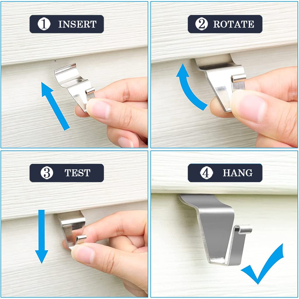 HASTHIP 5Pcs Wall Hooks for Hanging Strong, 304 Stainless Steel Vinyl Siding Hooks, Heavy Duty Flowerpot Hooks, No-Hole Siding Hanging Clips Hanger for Wreaths, Tools, Garlands, Lights, Outdoor HASTHIP 5Pcs Wall Hooks for Hanging Strong, 304 Stainless Steel Vinyl Siding Hooks, Heavy Duty Flowerpot Hooks, No-Hole Siding Hanging Clips Hanger for Wreaths, Tools, Garlands, Lights, Outdoor